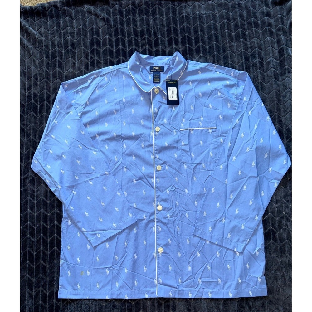 Polo Ralph Lauren Men's Pajama Shirt Blue Pony All Over Print Size 2XL NWT